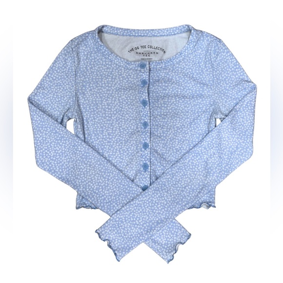 The OG Tee Collection Aero Shrunken Tee Light Blue Floral Long Sleeve Crop Top S - Picture 1 of 8